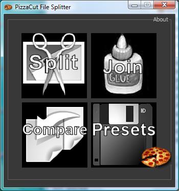 PizzaCut is a brand new application to splitt and merge all kind of files